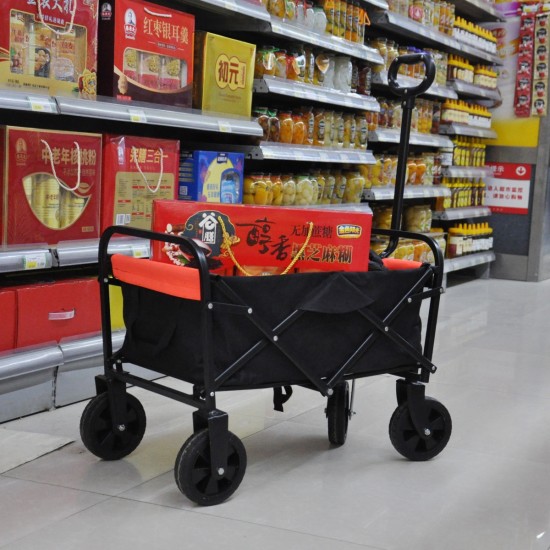 Mini Folding Wagon Garden Shopping Beach Cart (black+yellow)