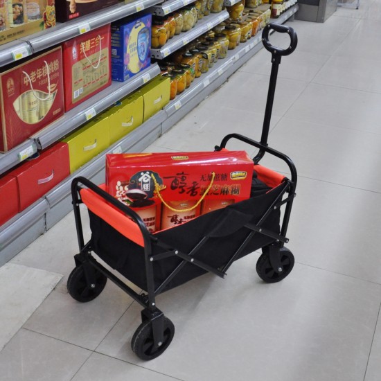 Mini Folding Wagon Garden Shopping Beach Cart (black+yellow)