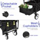 YSSOA Heavy Duty Folding Portable Hand Cart with Removable Canopy, 8'' Wheels, Adjustable Handles and Double Fabric for Shopping, Picnic, Beach, Camping