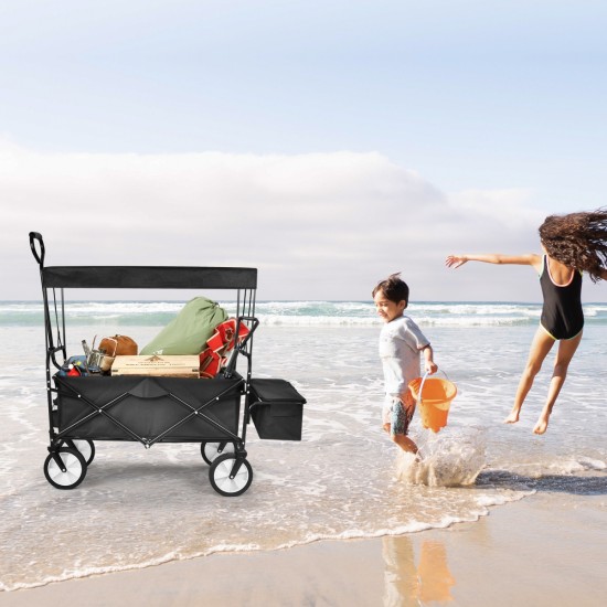 YSSOA Heavy Duty Folding Portable Hand Cart with Removable Canopy, 8'' Wheels, Adjustable Handles and Double Fabric for Shopping, Picnic, Beach, Camping