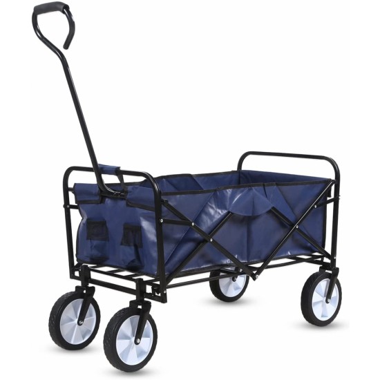 YSSOA Rolling Collapsible Garden Cart Camping Wagon, with 360 Degree Swivel Wheels & Adjustable Handle, 220lbs Weight Capacity,Blue