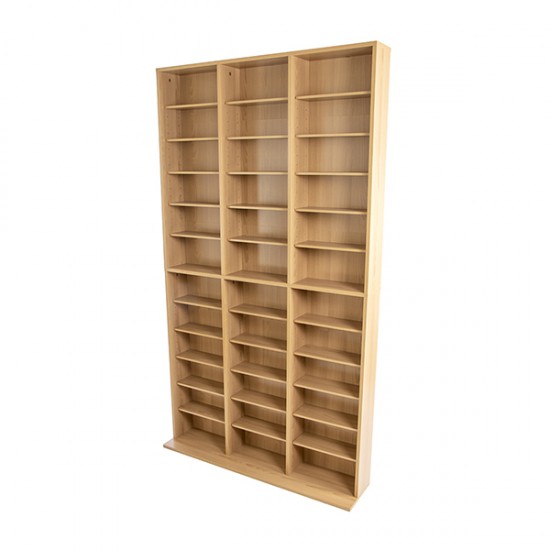 Media Shelving Unit, 6 Fixed Shelves, 30 Adjustable Shelves, Wide Base for Stability in Maple