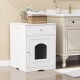 Wooden Pet House Cat Litter Box Enclosure with Drawer, Side Table, Indoor Pet Crate, Cat Home Nightstand (White)