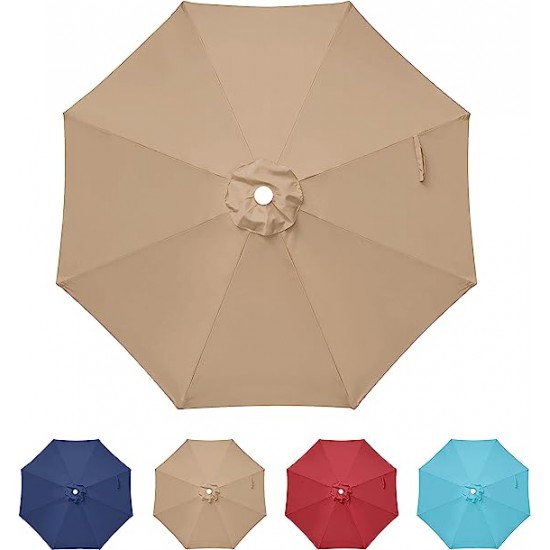 9' Patio Umbrella Replacement Canopy Outdoor Table Market Yard Umbrella Replacement Top Cover, Tan