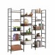 Triple Wide 5-shelf Bookshelves Industrial Retro Wooden Style Home and Office Large Open Bookshelves, Grey, 69.3