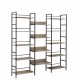 Triple Wide 5-shelf Bookshelves Industrial Retro Wooden Style Home and Office Large Open Bookshelves, Grey, 69.3