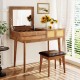 43.3 Inch Classic Wood Makeup Vanity Set with Flip-top Mirror and Stool, Dressing Table with Three Drawers and storage space, Brown