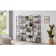 Triple Wide 5-shelf Bookshelves Industrial Retro Wooden Style Home and Office Large Open Bookshelves, Grey, 69.3