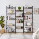 Triple Wide 5-shelf Bookshelves Industrial Retro Wooden Style Home and Office Large Open Bookshelves, Grey, 69.3