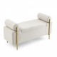 Elegant Upholstered Linen Storage Bench with Cylindrical Arms and Iron Legs for Hallway Living Room Bedroom, Beige