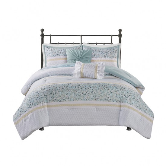 5 Piece Seersucker Comforter Set with Throw Pillows