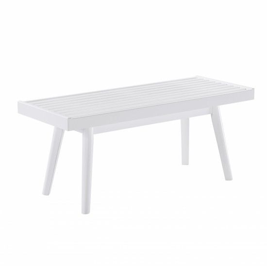 Larwich Solid Wood Slatted Bench, 41.30-Inch Long, White