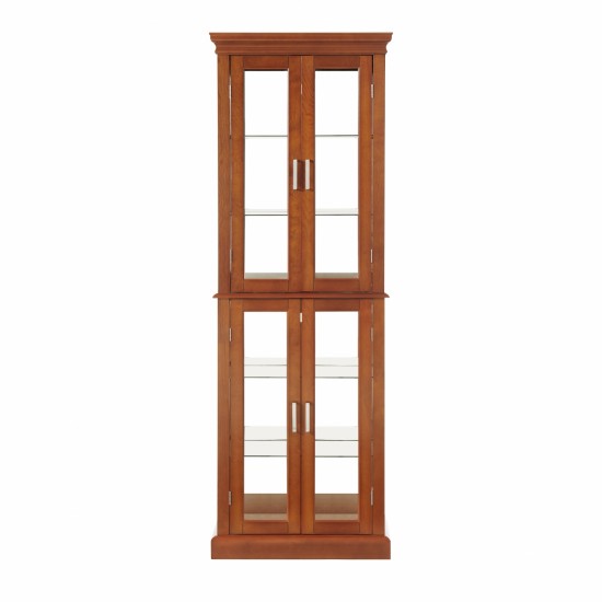 Curio Cabinet Lighted Curio Diapaly Cabinet with Adjustable Shelves and Mirrored Back Panel, Tempered Glass Doors (Walnut, 6 Tier), (E26 light bulb not included)