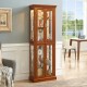 Curio Cabinet Lighted Curio Diapaly Cabinet with Adjustable Shelves and Mirrored Back Panel, Tempered Glass Doors (Walnut, 6 Tier), (E26 light bulb not included)