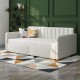 Flora Upholstered Daybed with 2 Drawers, Twin, Ivory Boucle, Ribbed Tufted Backrest, Daybed in Lavish Modern Design