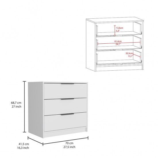 Kaia 3 Drawers Dresser, Superior Top -White