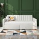 Flora Upholstered Daybed with 2 Drawers, Twin, Ivory Boucle, Ribbed Tufted Backrest, Daybed in Lavish Modern Design