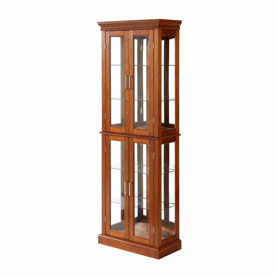 Curio Cabinet Lighted Curio Diapaly Cabinet with Adjustable Shelves and Mirrored Back Panel, Tempered Glass Doors (Walnut, 6 Tier), (E26 light bulb not included)