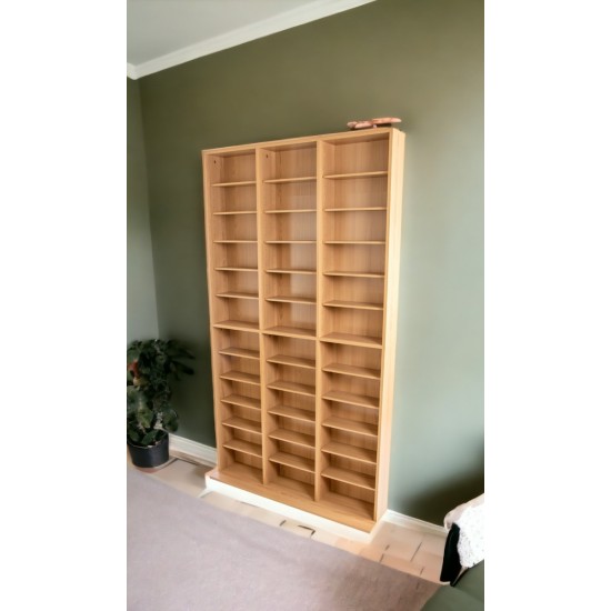 Media Shelving Unit, 6 Fixed Shelves, 30 Adjustable Shelves, Wide Base for Stability in Maple