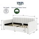 Flora Upholstered Daybed with 2 Drawers, Twin, Ivory Boucle, Ribbed Tufted Backrest, Daybed in Lavish Modern Design