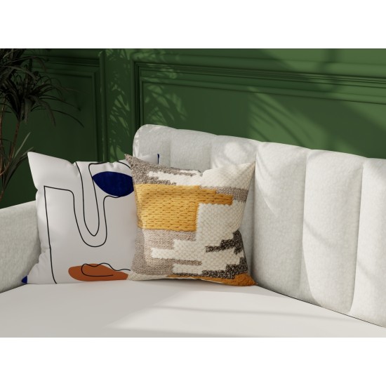 Flora Upholstered Daybed with 2 Drawers, Twin, Ivory Boucle, Ribbed Tufted Backrest, Daybed in Lavish Modern Design