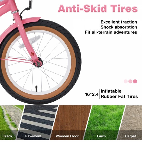 Multiple Colors,Girls Bike  for 4-7Years Old Kids,16 inch  wheel ,Training Wheels Included