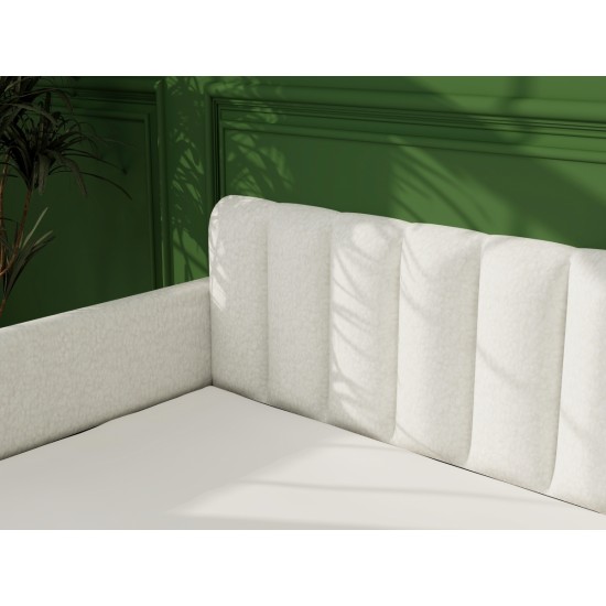 Flora Upholstered Daybed with 2 Drawers, Twin, Ivory Boucle, Ribbed Tufted Backrest, Daybed in Lavish Modern Design