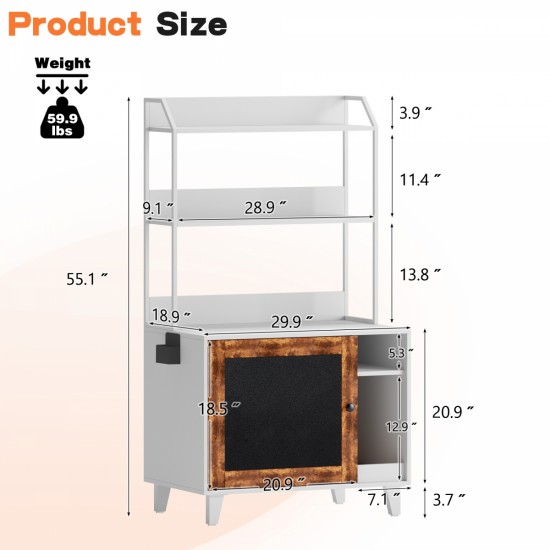 Graffiti the litter box Enclosure with 2 Storage Shelves and 1 Doors, Hidden Cat Litter Box Enclosure Furniture with Shelf, Indoor Cat House Furniture for Most of Litter Box,White