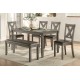 Transitional 6-Piece Dining Set Gray Finish Dining Table Bench 4x Side Chairs Upholstered Seats Wooden Dining Kitchen Furniture