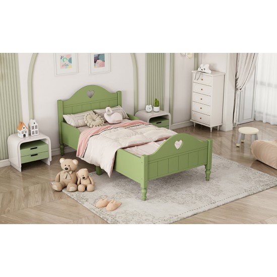 Girl's Love Princess Bed Macaron Twin Size Toddler Bed with Side Safety Rails and Headboard and Footboard, Oliver Green