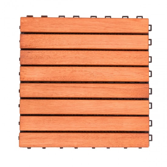 Kaia 8-Slat Reddish Brown Wood Interlocking Deck Tile (Set of 10 Tiles)