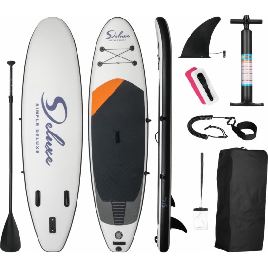 Inflatable Stand Up Paddle Board – Simple Deluxe Premium SUP for All Skill Levels, Paddle Boards for Youth & Adults, Blow Up Stand-Up Paddleboards with Accessories & Backpack, Surf Control, Black