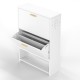 2 Drawer All Steel Large Shoe Cabinet, Freestanding Shoe Rack Organizer with Flip Door, 2 Tiers Modern Tipping Bucket Shoe Cabinet for Entryway, Hallway, Bedroom, White (Requires Assembly)