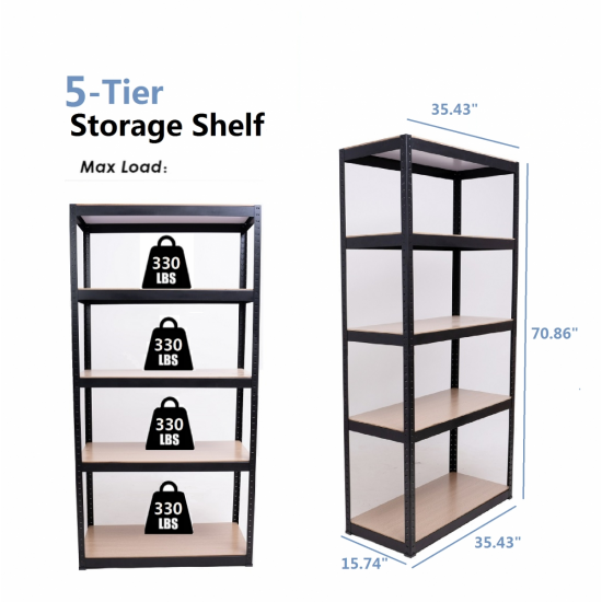 Storage Shelves -  5 Tier Adjustable Garage Storage Shelving, Heavy Duty Metal Storage Utility Rack Shelf Unit for Warehouse Pantry Closet Kitchen, 23.6 Inch x 15.7 Inch x 47.2 Inch, Black