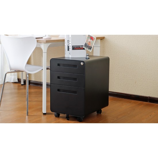 3 Drawer Mobile File Cabinet Under Desk Office,Simple Style Versatile Storage Cabinet for Legal/Letter/A4 Files, 5 Wheel Design Anti-Tilting Cold Rolled Steel Waterproof Moisture-Proof Black