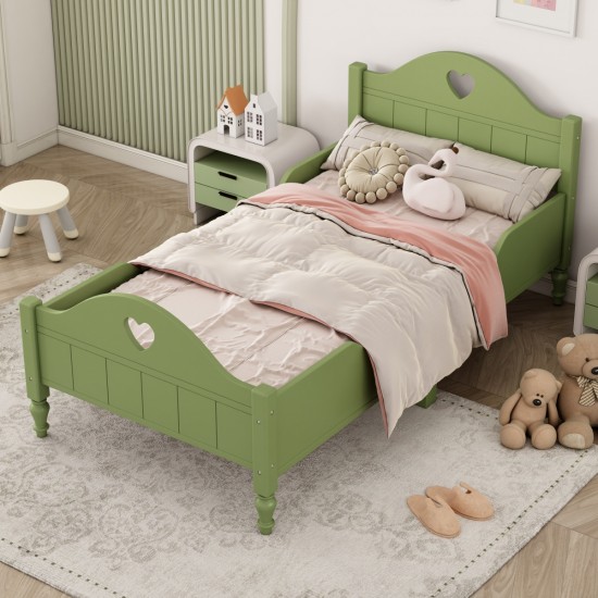 Girl's Love Princess Bed Macaron Twin Size Toddler Bed with Side Safety Rails and Headboard and Footboard, Oliver Green