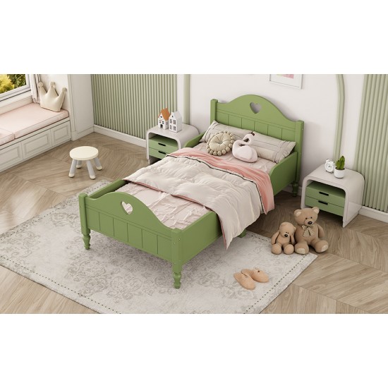 Girl's Love Princess Bed Macaron Twin Size Toddler Bed with Side Safety Rails and Headboard and Footboard, Oliver Green