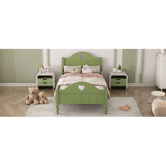 Girl's Love Princess Bed Macaron Twin Size Toddler Bed with Side Safety Rails and Headboard and Footboard, Oliver Green