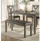 Transitional 6-Piece Dining Set Gray Finish Dining Table Bench 4x Side Chairs Upholstered Seats Wooden Dining Kitchen Furniture