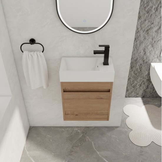 18'' Floating Wall-Mounted Bathroom Vanity with White Resin Sink & Soft-Close Cabinet Door