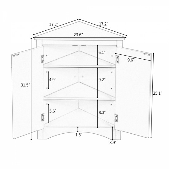 White Triangle Bathroom Storage Cabinet with Adjustable Shelves, Freestanding Floor Cabinet for Home Kitchen