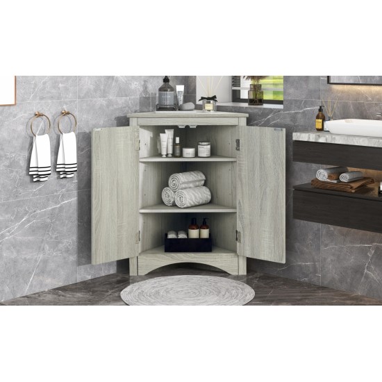 Oak Triangle Bathroom Storage Cabinet with Adjustable Shelves, Freestanding Floor Cabinet for Home Kitchen