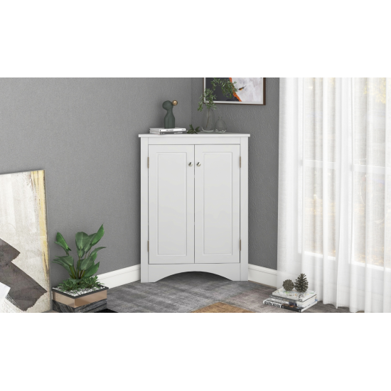 White Triangle Bathroom Storage Cabinet with Adjustable Shelves, Freestanding Floor Cabinet for Home Kitchen