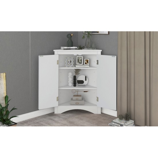 White Triangle Bathroom Storage Cabinet with Adjustable Shelves, Freestanding Floor Cabinet for Home Kitchen