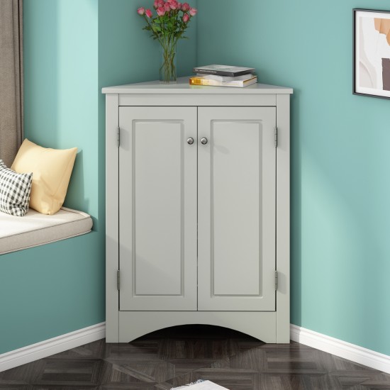 Grey Triangle Bathroom Storage Cabinet with Adjustable Shelves, Freestanding Floor Cabinet for Home Kitchen