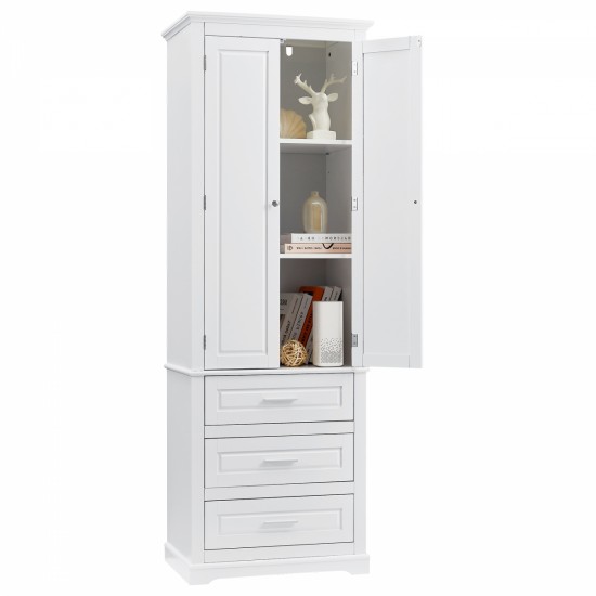 Tall Storage Cabinet with Three Drawers for Bathroom/Office, White