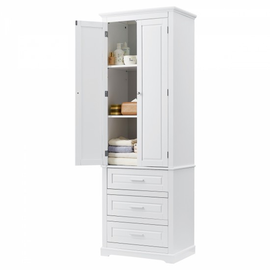 Tall Storage Cabinet with Three Drawers for Bathroom/Office, White