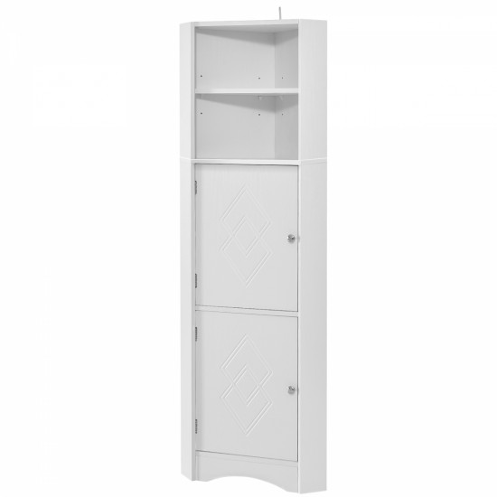 Tall Bathroom Corner Cabinet, Freestanding Storage Cabinet with Doors and Adjustable Shelves, MDF Board, White