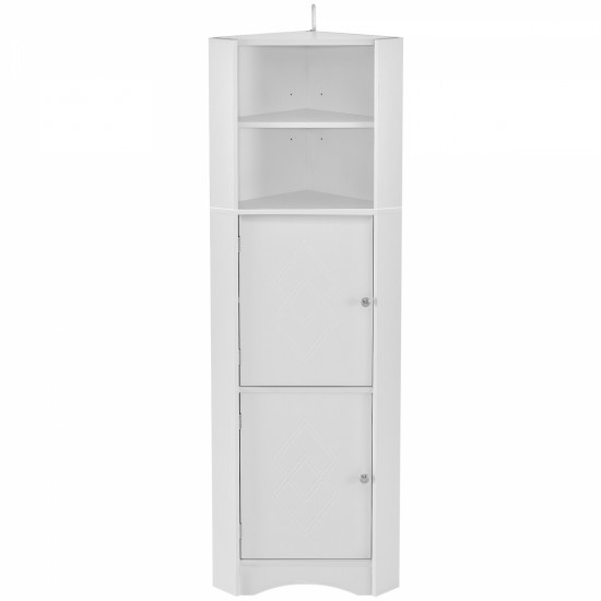 Tall Bathroom Corner Cabinet, Freestanding Storage Cabinet with Doors and Adjustable Shelves, MDF Board, White