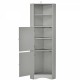 Tall Bathroom Corner Cabinet, Freestanding Storage Cabinet with Doors and Adjustable Shelves, MDF Board, Gray